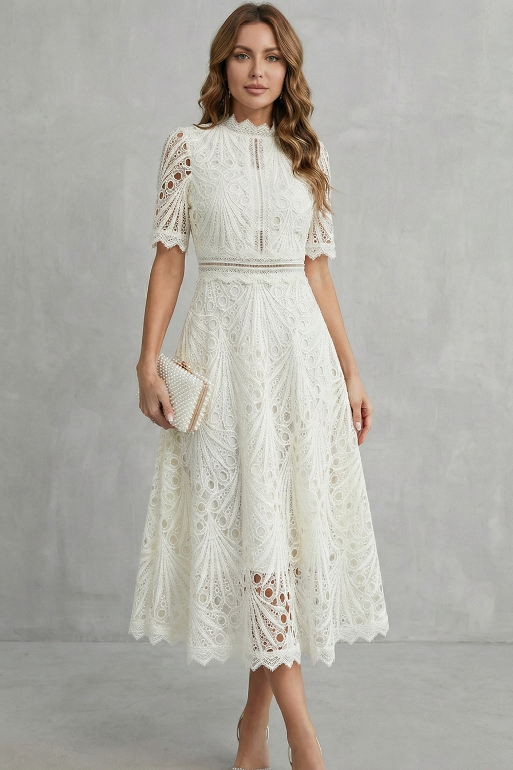 Elegante Midi Jurk in Kant - Verfijnde Elegantie