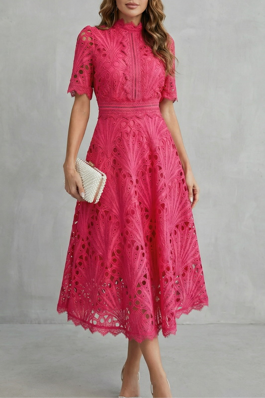 Elegante Midi Jurk in Kant - Verfijnde Elegantie