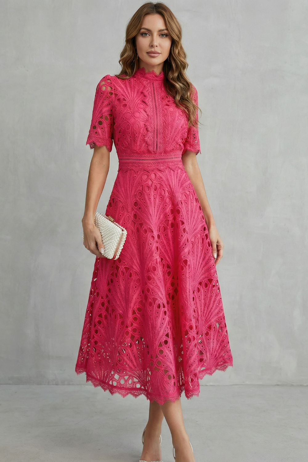 Elegante Midi Jurk in Kant - Verfijnde Elegantie