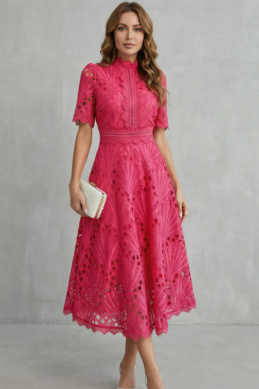 Elegante Midi Jurk in Kant - Verfijnde Elegantie
