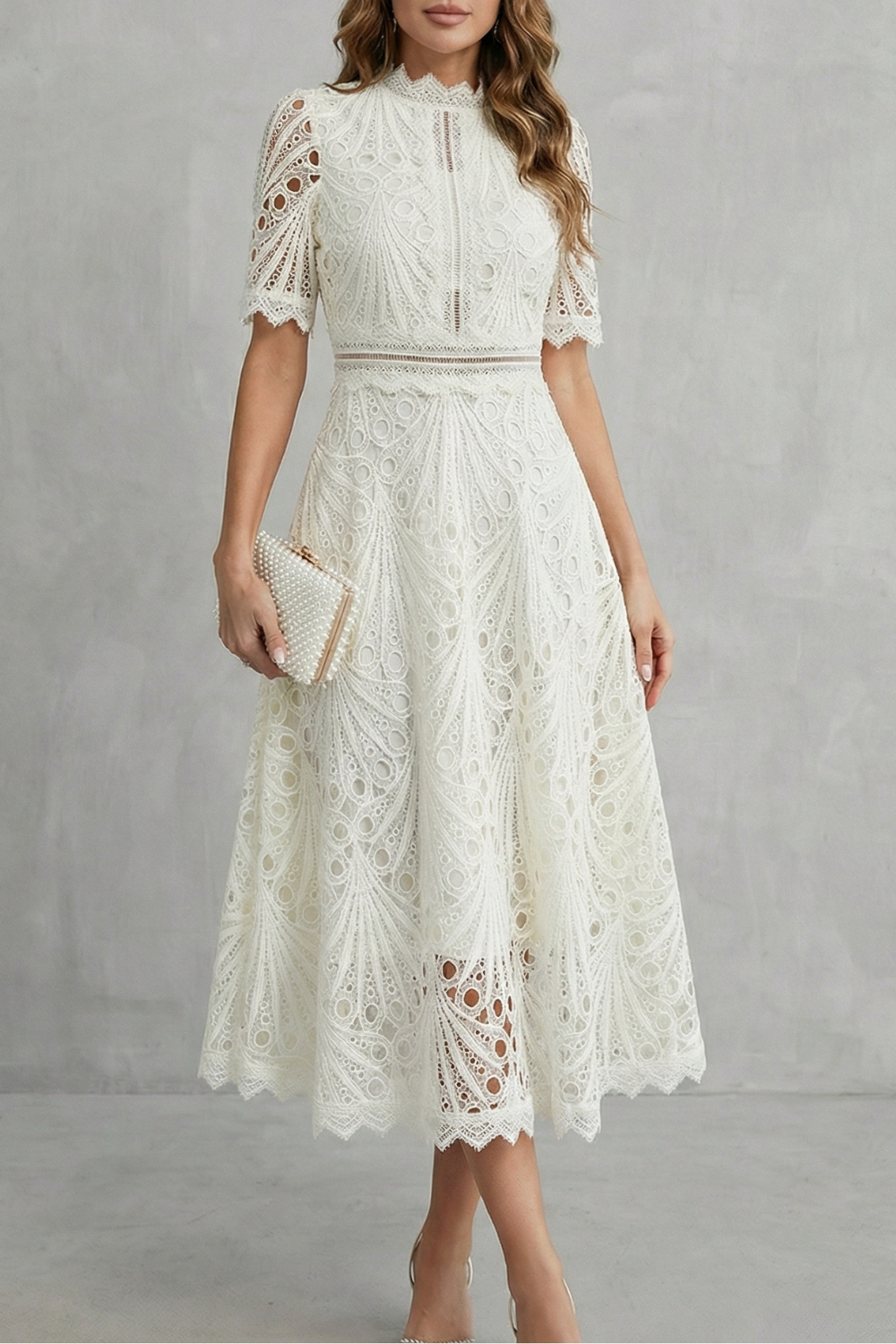 Elegante Midi Jurk in Kant - Verfijnde Elegantie