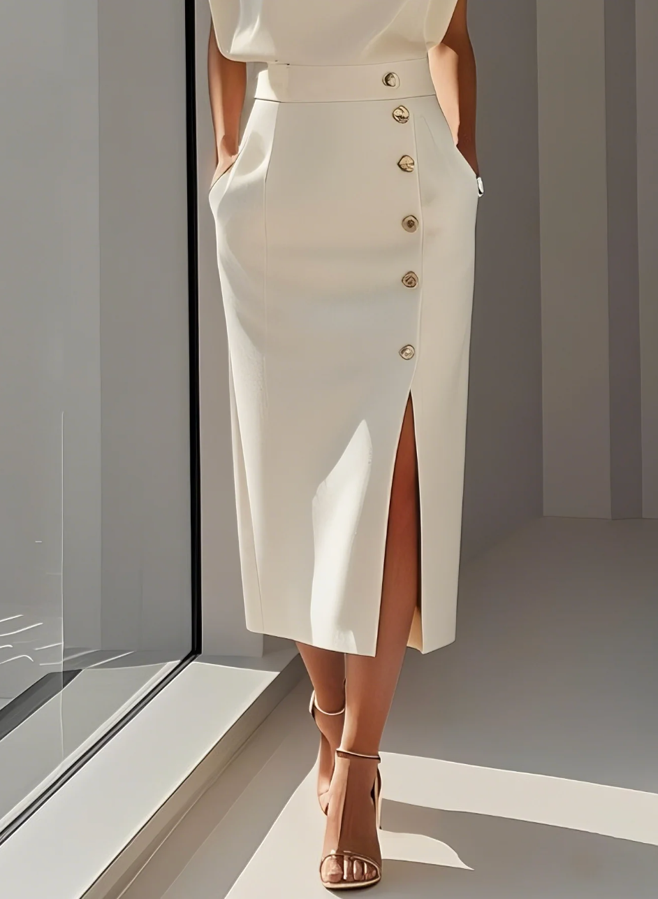 Sophie - Elegante midi jurk met gouden knopen