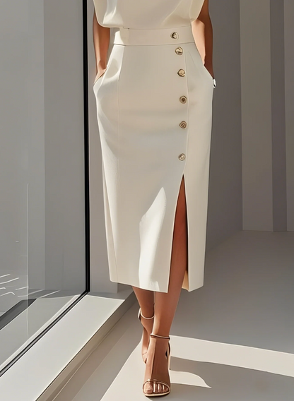 Sophie - Elegante midi jurk met gouden knopen