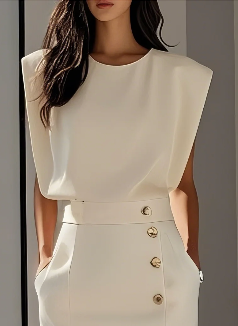 Sophie - Elegante midi jurk met gouden knopen