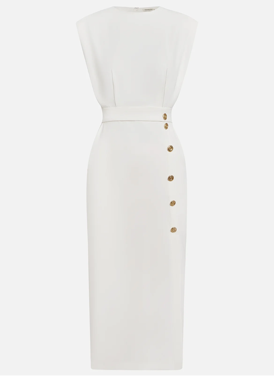 Sophie - Elegante midi jurk met gouden knopen