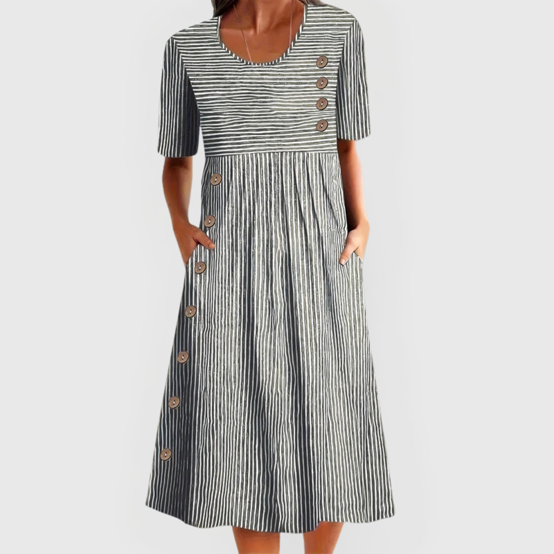 Jarna - Elegante Midi Gestreepte Jurk