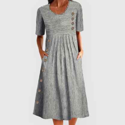 Jarna - Elegante Midi Gestreepte Jurk