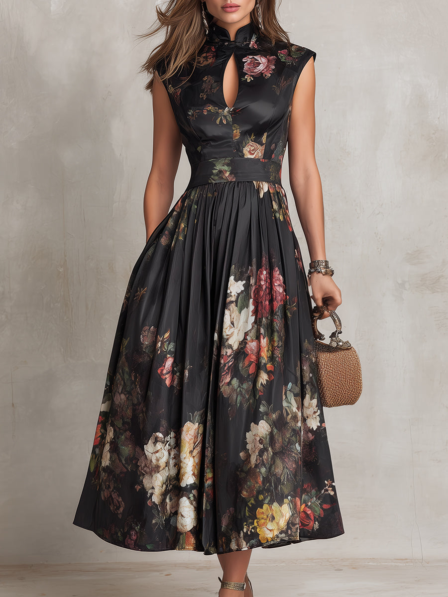 Midi-jurk in Satijn - Elegante Plissé met Sleufhals