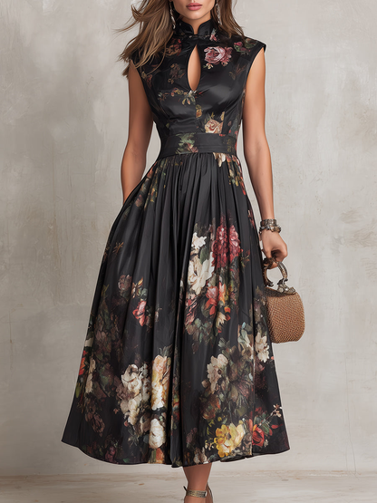 Midi-jurk in Satijn - Elegante Plissé met Sleufhals