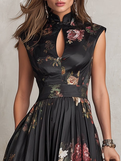 Midi-jurk in Satijn - Elegante Plissé met Sleufhals