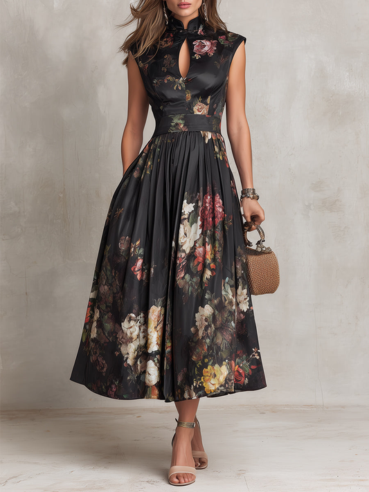 Midi-jurk in Satijn - Elegante Plissé met Sleufhals