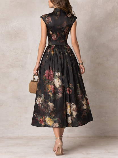 Midi-jurk in Satijn - Elegante Plissé met Sleufhals