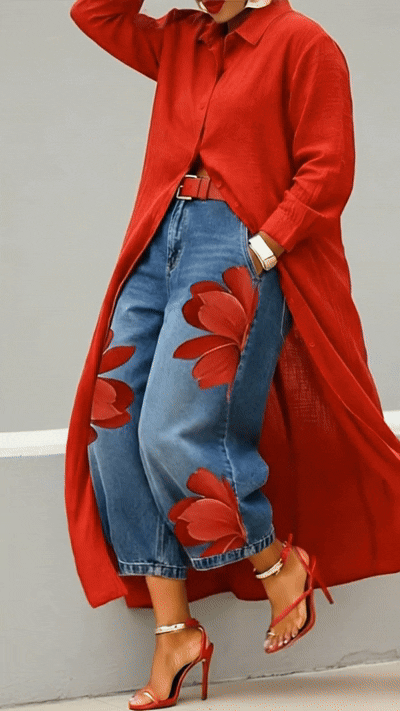 Fiore Rosso - Comfortabele Completo jeans + blouse 🌼