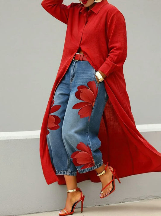 Fiore Rosso - Comfortabele Completo jeans + blouse 🌼